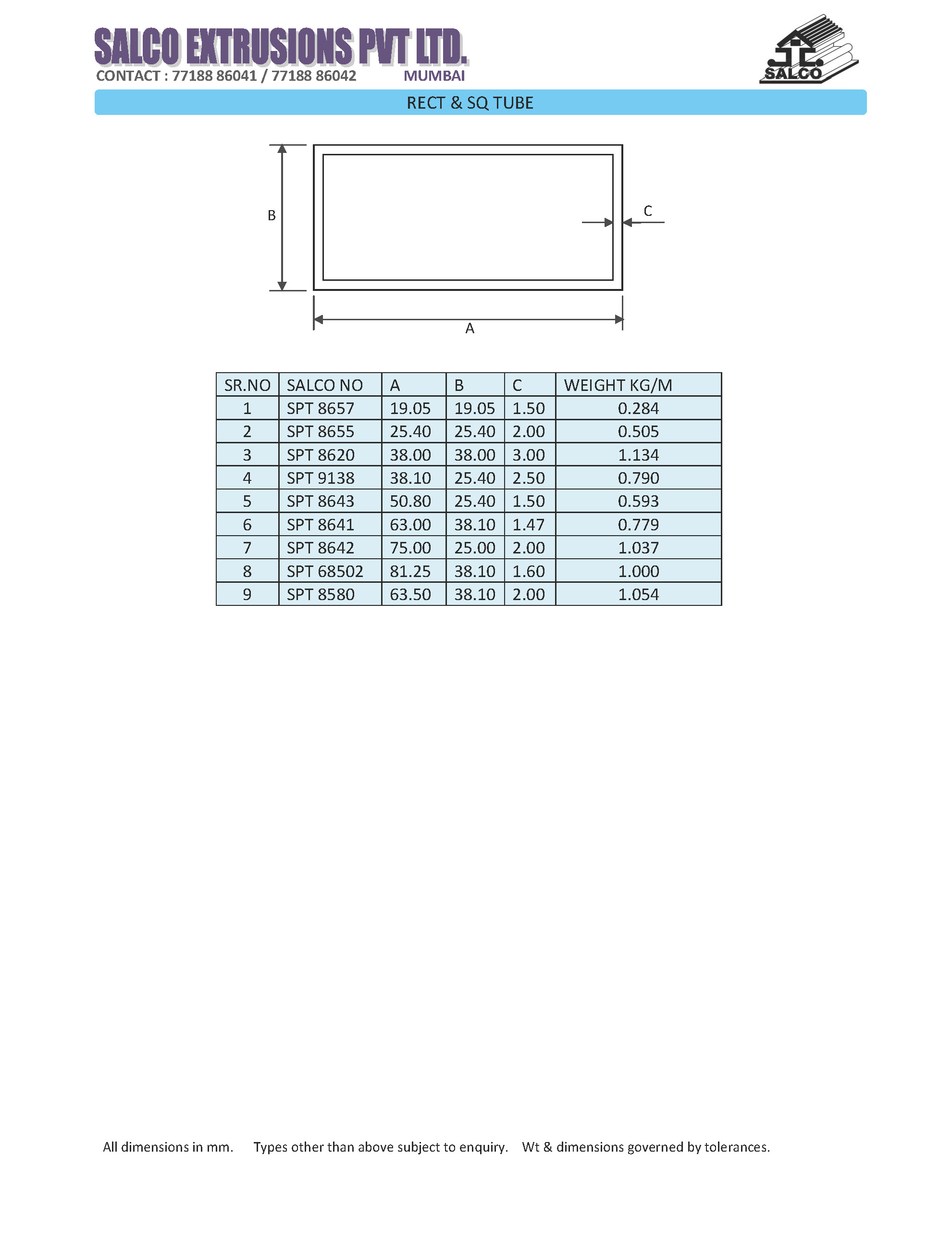Rectangle and Square Tubes