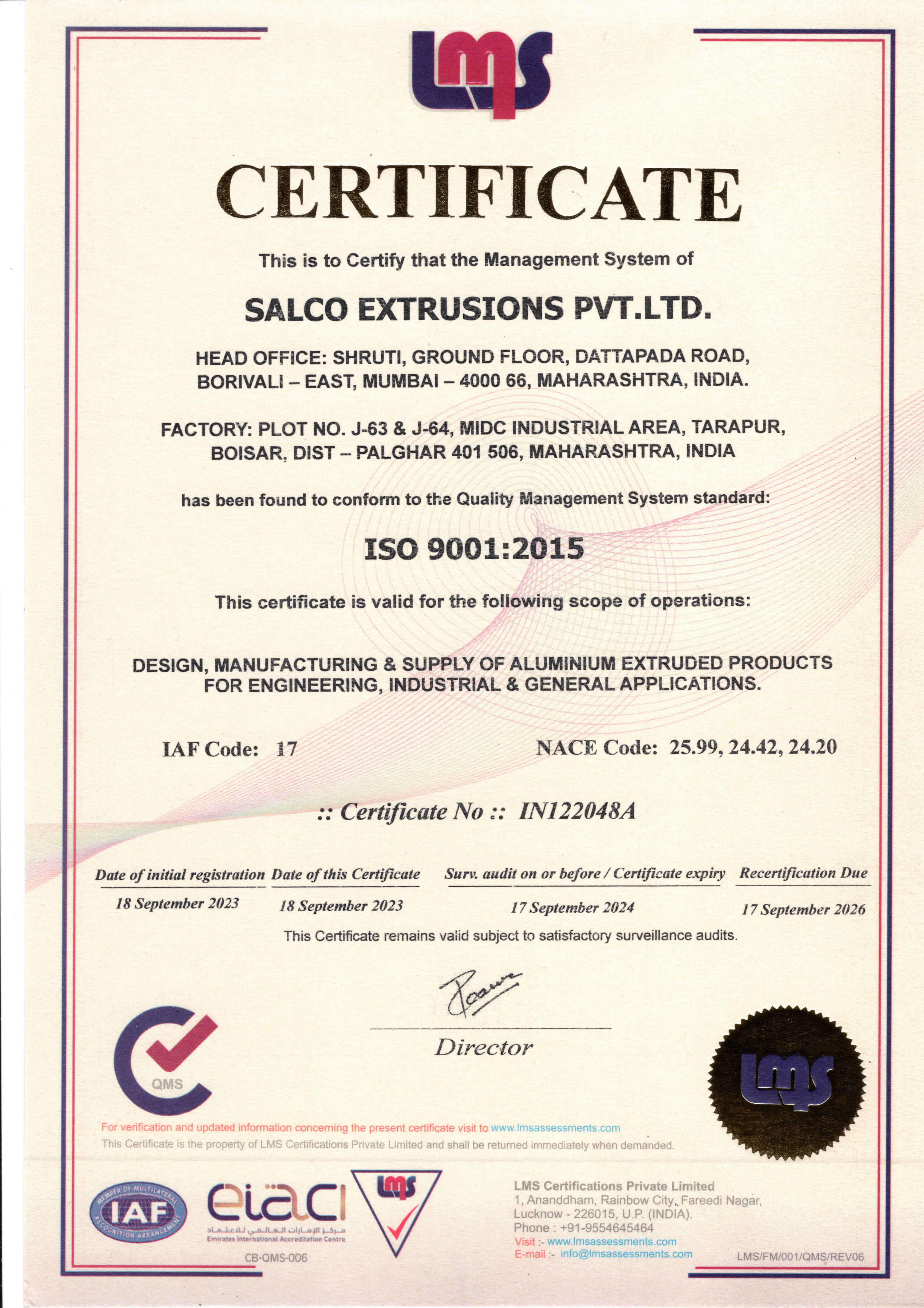 ISO:9001:2015 Certified Aluminum Extrusion Manufacturing Company